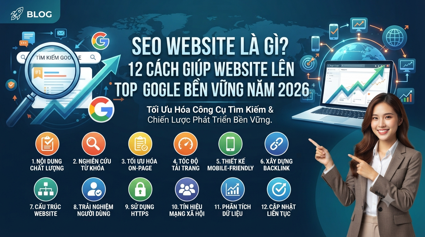 SEO Website Là Gì? 12 Cách Giúp Website Lên Top Google Bền Vững Năm 2026