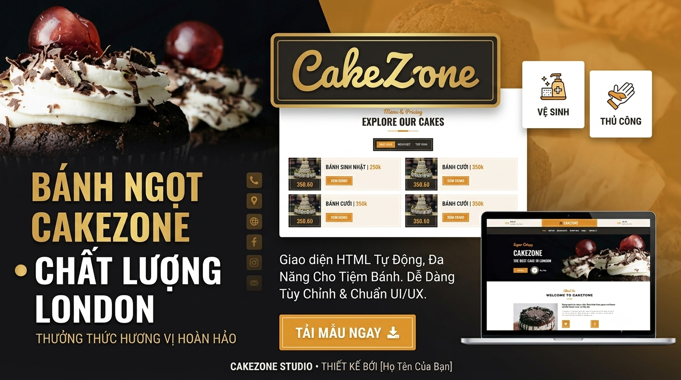 CakeZone - Mẫu Giao Diện HTML Tiệm Bánh & Bakery Sang Trọng